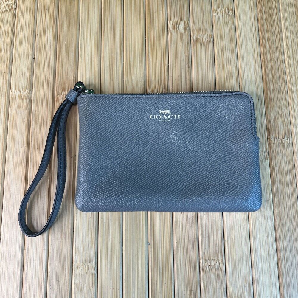 Coach Crossgrain Leather Corner Zip Wristlet Dark Blue Womens Wallet